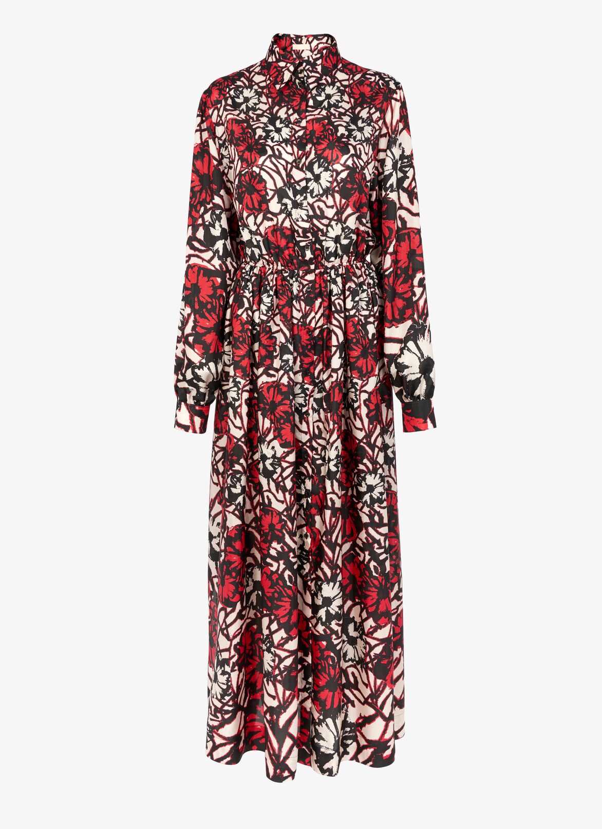 Printed habotai silk shirt-dress  ALAÏA BLACK/RED PRINTED HABOTAI SILK SHIRT-DRESS